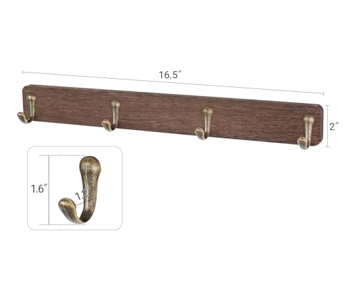 Mkono Wall Mug Holder, Wooden Coffee Cup Hanger Rack with 8 Hooks, Brown | 2 Pcs Storage and Display Mug Shelf, Space Saving, Easy Install, Durable Metal Hooks, Kitchen Dining Coffee Bar Organizer