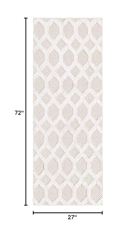 Rugs.com - Sabrina Soto Casa Rug – 6 Ft Runner Beige Cotton Textured Runner Modern Geometric Design, Perfect for Hallways and Entryways - color: Beige, size: 2'3" x 6' (Runner)
