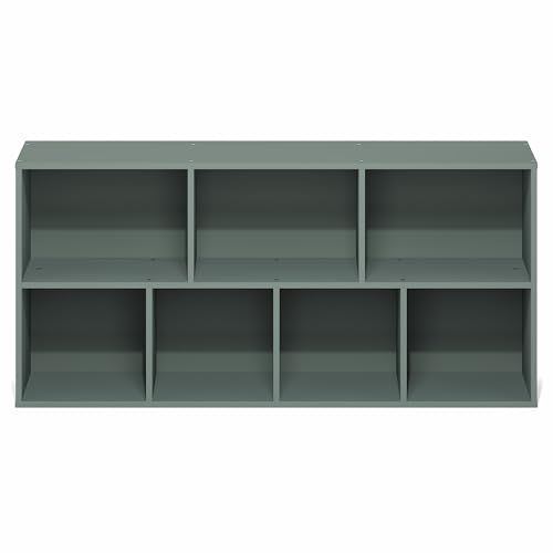 Furinno LUDER Book Shelf, 7-Cube Bookshelf, Bookcase with Open Shelves, 9.4 x 19.5 x 41.7, Easy Assembly, for Living Room, Bedroom, Home Office, Sage Green - color: Sage Green, size: 7-Cube