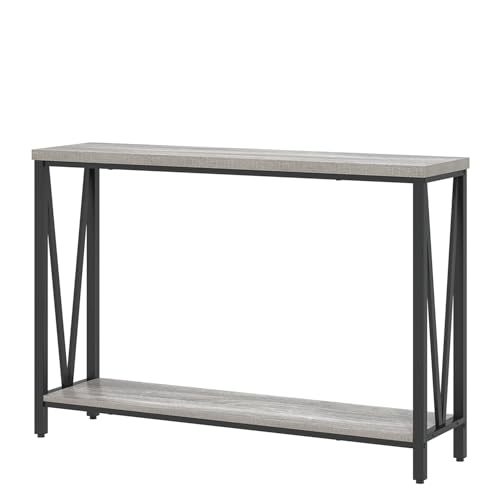 Industrial Sofa Console Table, Rustic Wood and Metal Entryway Hallway Table for Living Room Entrance, 43.3 Inch Light Grey - color: Light Grey