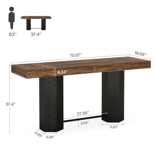 Tribesigns 70.9" Extra Long Bar Table, Industrial Counter Height Table, Rectangular Bar Height Tables with Metal Footrest for Kitchen Dining Room, Living Room, Pub (Rustic Brown & Black) - color: Rustic Brown & Black