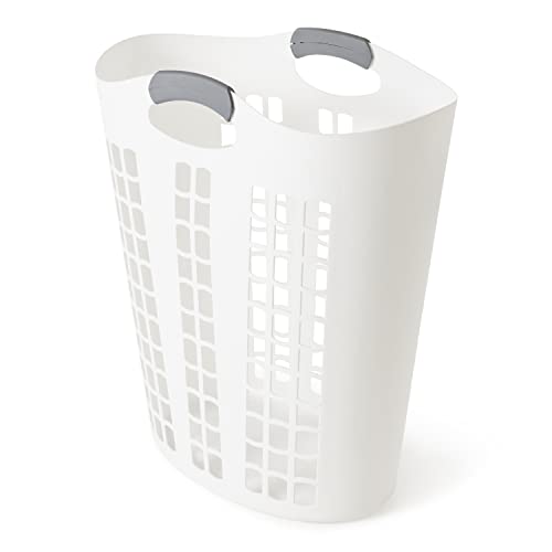 Gracious Living 4 Pack Easy Carry Flex Hamper, Large 87.5L Laundry Basket | Lightweight Plastic Ventilated Clothes Bin with Handles, White - size: 4 Pack