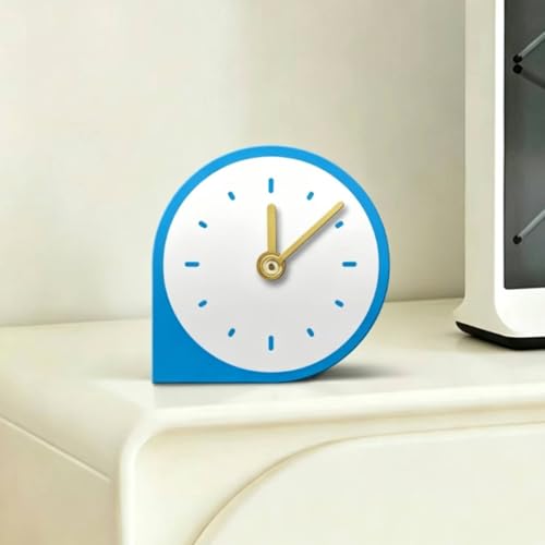 Minimalist Desktop Clock Symbol-Line Dial Analog Desk Clock Standing Base Home Decor for Bedside Table, Living Room, Blue