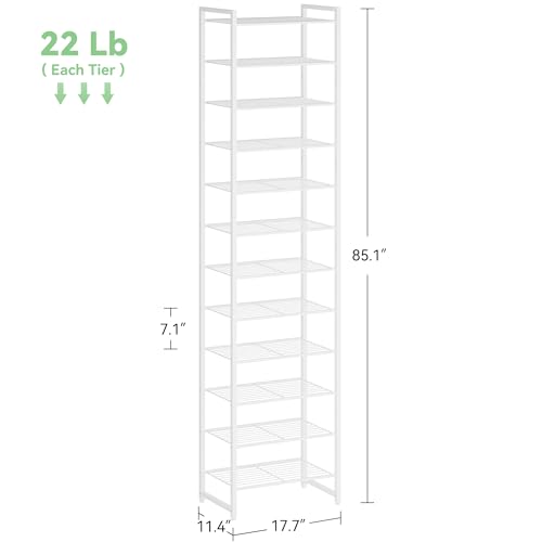 Nunsino Narrow Shoe Rack, 12-Tier Metal Shoe Organizer,Tall Shoe Shelf with Anti-Tip Strap, Max Holds 24 Pairs,Space Saving for Closet,Entryway,White - color: White, size: 12 Tier