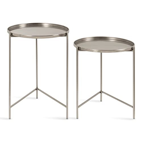 Kate and Laurel Ulani Modern Nesting Side Table; Set of 2; Silver; Sophisticated End Tables for Storage and Display - color: Silver
