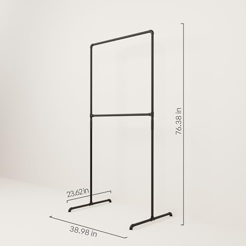 pamo Clothing Rack Black – 39" W x 76" H, 170 lbs Load Capacity | Free Standing Clothes Rack Powder Coated Closet Organizer, Heavy Duty, Scratch-Resistant, Double Rail, Easy Assembly - size: 1 Standard