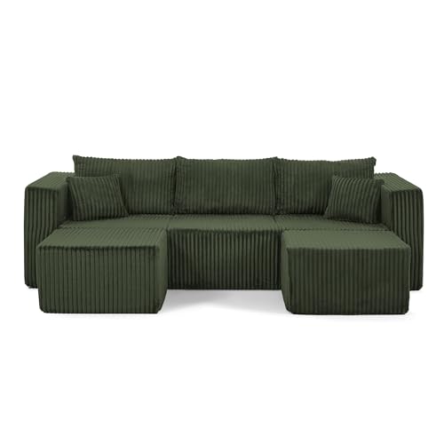Compact Modular Sectional Sofa, Foam, Green, Space-Saving Design, No Assembly Required - color: Green, size: 42x18x17