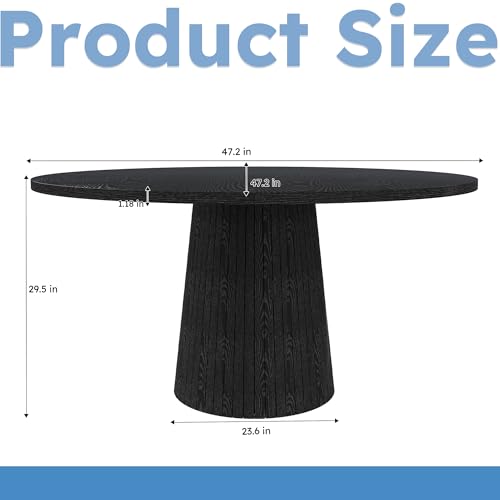 47'' Round Dining Table for 4 - Modern Kitchen Table with Cone Pedestal Base,Black Dining Table for Small Spaces,Round Kitchen Table Ideal for Dining Room or Apartment - color: 47'' Black Color