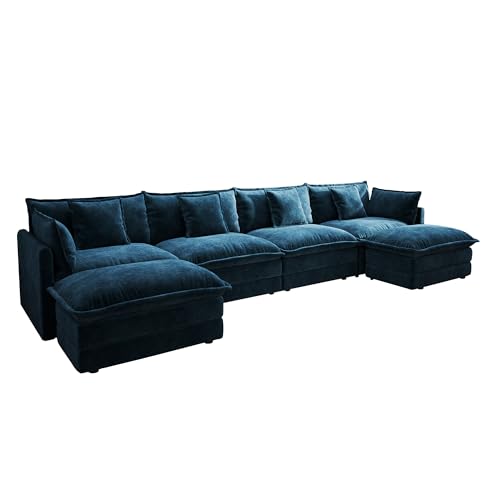 4 Seater Sectional Sofa,146.5 inch U-Shape,Blue | Oversized Modular Couch Deep Seat - color: Blue, size: 146.5 inch-U