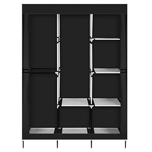 Portable Closet with Cover and Shelves 71" Freestanding Wardrobe Clothes Rack Storage Organizer Heavy Duty Steel Frame Garment Rack for Bedroom Dorm Apartment Black