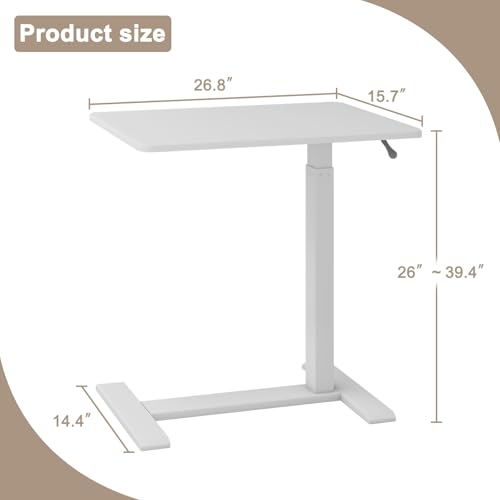 PUNCIA 27" Laptop Table with Hidden Wheels Pneumatic Standing Desk, White | Pneumatic Rolling Computer Cart Height Adjustable Beside Table Laptop Desk for Hospital Home Office Bedroom Couch