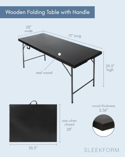 6 Ft Wooden Folding Banquet Table, 28 Inch, with Carry Handle | Portable, Sturdy & Lightweight, For Dinner, Conference or Picnic - color: Ebony, size: 71 x 28