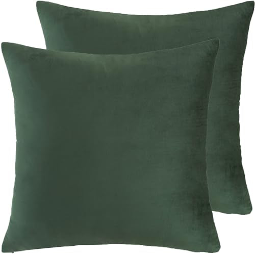Velvet Decorative Throw Pillow Covers, Soft Square Cushion Case Home Decor for Living Room Couch Bed Sofa, Set of 2 Pack, Dark Green, 18x18 Inch - color: Dark Green, size: 18" x 18" (Pack of 2)