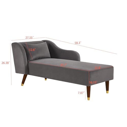 Bellemave Chaise Lounge Indoor, Velvet Upholstered Lounge Chair with Pillow, Solid Wood Legs Modern Chaise Lounge Chair for Living Room Bedroom Office (Grey) - color: Grey