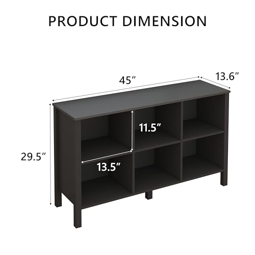 6-Cube Bookcase, Farmhouse Wooden Bookshelf Low Storage Organizer, 45" Horizontal Black Console with Legs, Hallway Book Case for Entryway, Display Cabinet for Living Room (Black, 6-Cube) - color: Black, size: 6-Cube