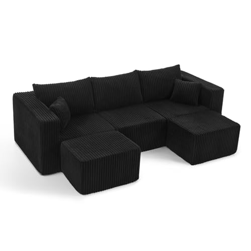 Geelife Compact Modular Sectional Sofa - Black - Minimalist Design - Family-Friendly - Space-Saving for Small Living Rooms