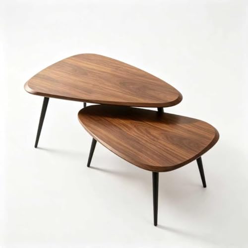 Nesting Coffee Table Set,Mid Century Modern Coffee Nesting Table | Solid Wood Triangle Oval Center Table for Small Living Room Apartment Balcony, Walnut