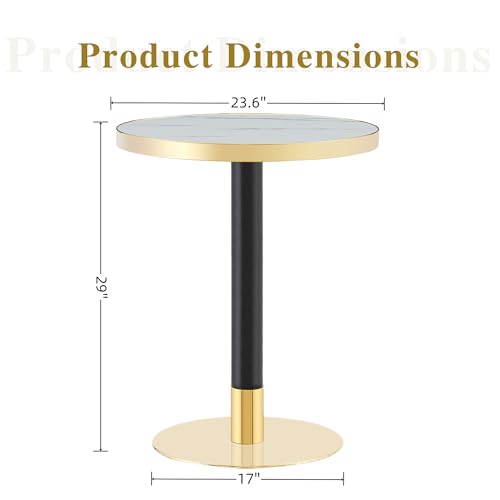 TesNus 23.6" Small Round Dining Table for 2, Circle Tulip Table, Faux Marble Top with Gold Metal Pedestal Base, Modern Leisure Coffee Table for Small Spaces, Cafe, Office, White&Gold - color: White Top&black Leg&gold Base