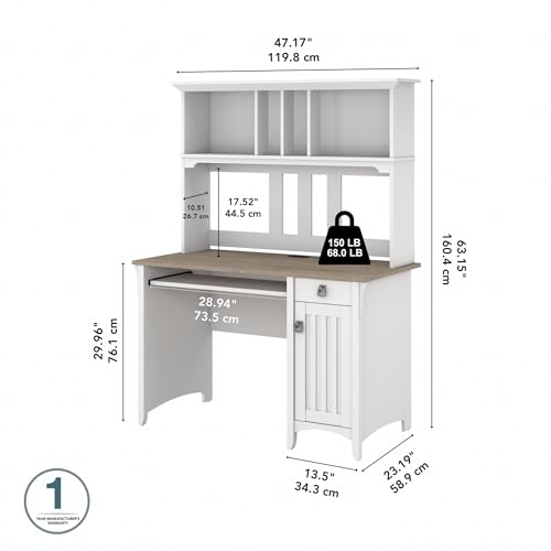 Bush Home Salinas Computer Desk with Hutch | Study Table with Drawers, Cabinets & Pullout Keyboard/Laptop Tray | Modern Home Office Desk in Pure White and Shiplap Gray | Work Desk with Storage - color: Pure White and Shiplap Gray