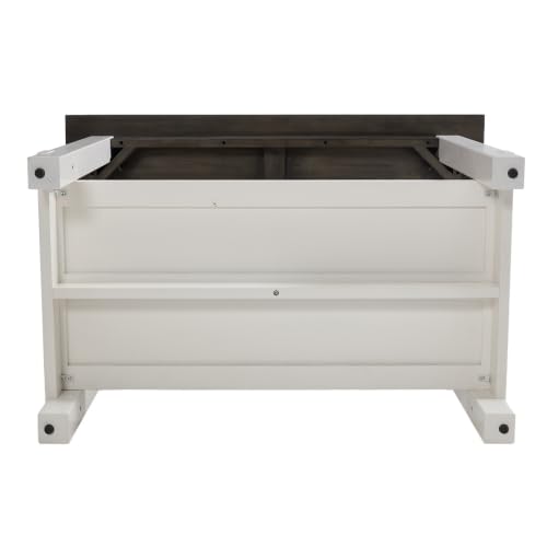 Kmax 47.25" Kitchen Island with Storage, Farmhouse Solid Wood Stationary Dining Table with Large Worktop, Modern Coffee Bar Table for Small Space, Rustic Brown and White - color: White- Brown