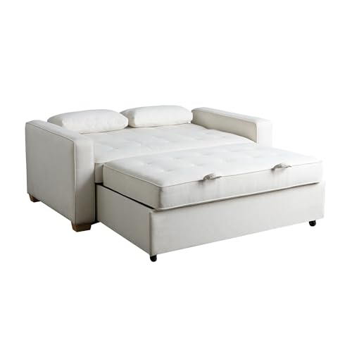 Serta Ainsley 66.5" Convertible Sleeper Loveseat, Full Size, Dreamcoil Comfort, Soft Woven Fabric, Oyster - color: Oyster, size: Full Loveseat