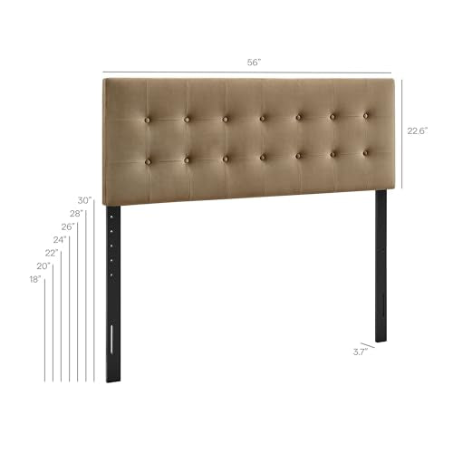 Modway Emily Full Size Performance Velvet Headboard in Taupe - Stain-Resistant Velvet Upholstery with Button Tufting and 7 Adjustable Height Positions - color: Taupe, size: Full
