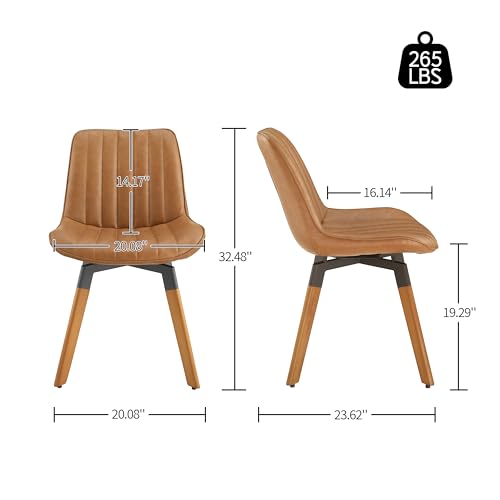 Mid Century Upholstered Swivel PU Dining Chairs Set of 4 Red Brown | 360° swivel curved foam-padded seat armless design dining room chairs accent chairs solid wood legs floor protection pads - color: Red Brown, size: Set of 4-PU