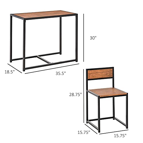 HOMCOM Small Dining Table Set for 2 Compact for Small Spaces, Rustic Brown | Kitchen Table and Chairs Set, Compact Dining Sets, Breakfast Nook - color: Rustic Brown