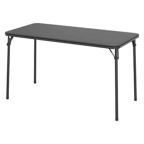 Garvee 4 ft Folding Table Indoor Outdoor, Protable Foldable Card Table, Lockable Metal Legs Support, Upholstered PU Leather Tabletop, Heavy Duty for Picnic Parties Wedding BBQ Camping (Black-1)