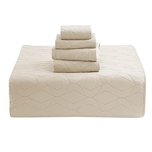 Clara Clark Quilts Queen Size - All Season Bedspread Coverlet Set, Pinsonic Weave Lightweight Bedding Set - 7 Piece Queen Quilt Set with Pillow Shams, Ellipse - Cream - color: 02 - Ellipse - Cream, size: Queen