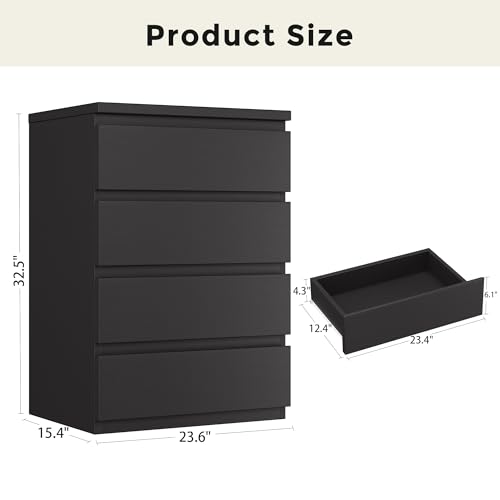 Jocoevol 4 Drawer Dresser for Bedroom, Black Dresser Chest of Drawers - Large Wood Dressers TV Stand with Deep Drawers Dressers for Living Room, Hallway, Entryway - Black - color: Black