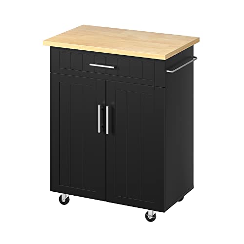 JY QAQA 26" Kitchen Island on Wheels with Storage Cabinet Kitchen Cart Cabinet with Shelves, Cart Handle for Towel Rack or Free Mobility, Portable Islands for Kitchen,Black