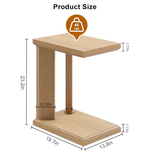 C Shaped End Table for Couch, 23.2'' High Small Side Table 2-Tier C Shaped Sofa Table for Small Narrow Spaces, Modern Nightstand for Bedroom, Living Room, Apartment, Home Office, Oak - size: 1 Pack