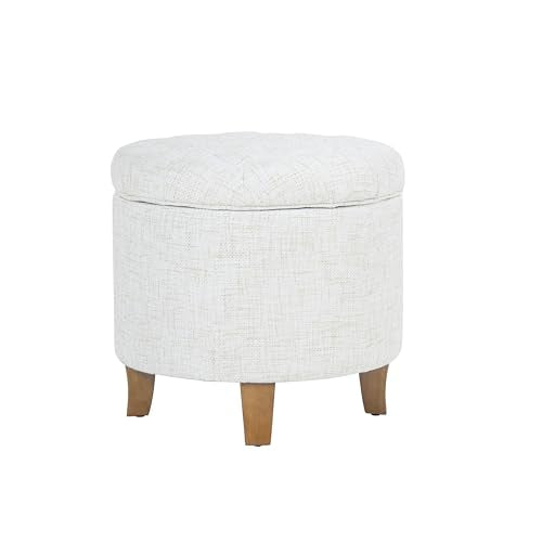 HomePop 19" Button Tufted Round Storage Ottoman - Cream Textured Solid - color: Cream Textured Solid
