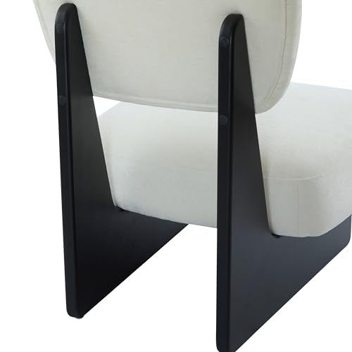 GDFStudio Upholstered Armless Accent Chairs Set of 2 Modern Side Chair Minimalist Leisure Chair with Backrest White Cusion for Living Room Bedroom Reading Room, Black Slid Wood Base - color: White Grey Cushioned Seat & Black Base