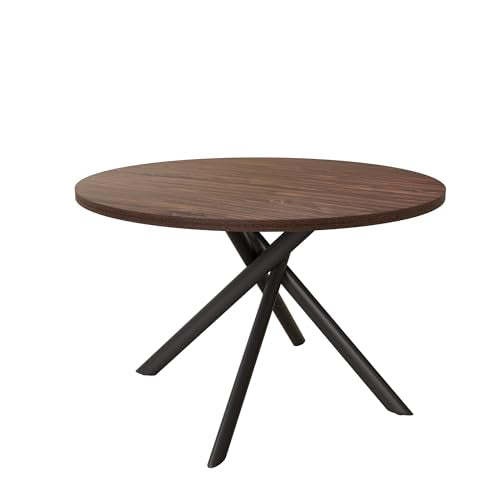 HIPIHOM 45.3 Inch Modern Round Dining Table for 4, Space-Saving Dinette with Carbon Steel Legs for Home Kitchen Apartment(Dark Walnut Table) - color: Walnut Table