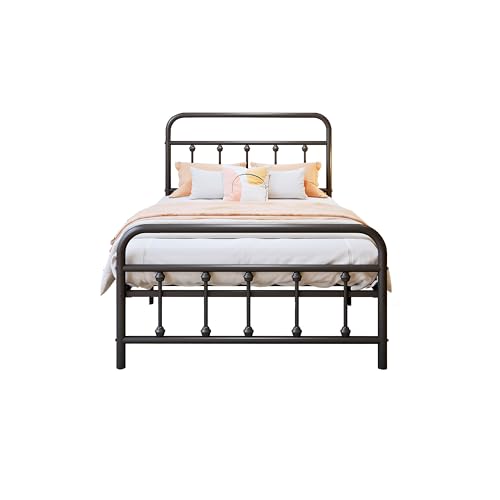 Vengarus Twin Metal Bed Frame with Victorian Headboard & Footboard, Black | 14" Twin Metal Platform Frame, Heavy Duty Steel Slat Support, Noise Free, No Box Spring Needed, Easy Disassembly & Transport - size: Twin