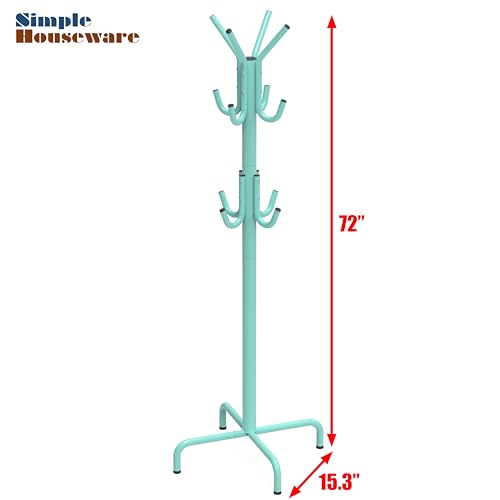 Simple Houseware Standing Coat Hanger Organizer Rack, 12 Hooks, Turquoise | For Entryway, Bedroom, and Hallway - color: Turquoise
