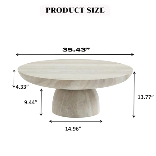 35.43" Round Faux Marble Coffee Table with Base (35.43"x13.77") | Faux Marble Center Table Concrete Coffee Table Travertine Accent Table Stone Coffee Table Living Room Furnitures - color: Mars,ø35.43" X 13.8",pedestal
