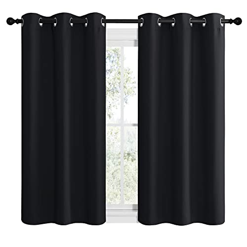 NICETOWN Blackout Draperies Window Curtain Panels, Autumn/Winter Thermal Insulated Solid Grommet Blackout Curtains/Drapes for Cafe (Set of 2, 42 inches by 50 inches, Black) - color: Black, size: 42"W x 50"L (Pack of 2)