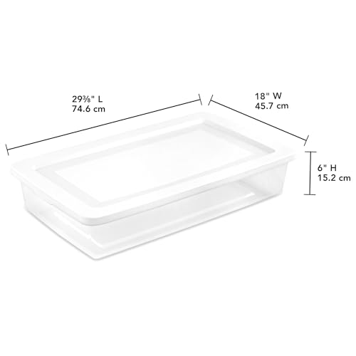 Sterilite 41 Qt Underbed Storage Box, Stackable Bin with Lid, Plastic Container to Organize Bedroom, Clear Base and White Lid, (Pack of 6) - size: 41 Quart, style: 6 Pack
