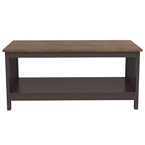 ChooChoo Farmhouse Coffee Table, Espresso Living Room Table with Shelf, 40 Inch - color: Pure Espresso, size: 22"D x 39.9"W x 18.1"H
