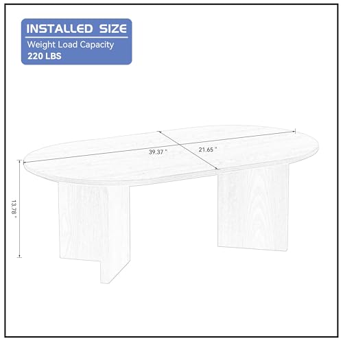 39.37'' Oval Coffee Table for Living Room, MDF Coffee Table Center Table for Bedroom, Modern Coffee Table End Table Side Table Accent Tea Table with Sturdy Pedestal for Apartment Office, Walnut - color: Walnut, size: 39.37"x21.65"x13.78"