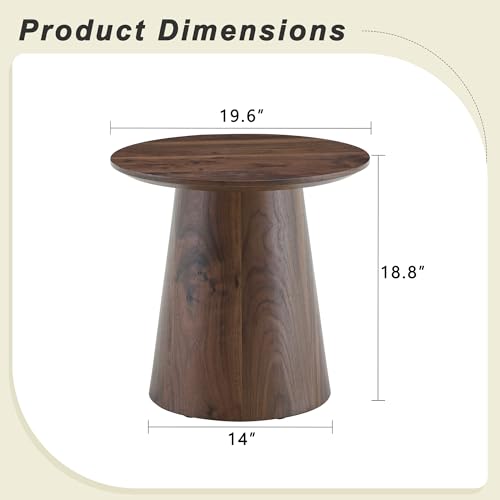 Walnut Coffee Table, 19.6" Small Coffee Table, Natural Walnut Grain Round Tabletop with Wooden Cone Base, Mid Century Tall End Table & Accent Couch Table Ideal for Living Room, Apartment, Small Space - color: 19.6" Walnut Coffee Table