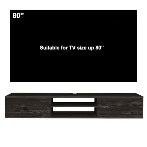 Black Floating TV Stand Under TV Shelf, Wall Mounted Shelf, Modern Floating Entertainment Center, 71" Large Storage Media Console Wall Unit for Living Room,Bedroom (Black Oak) - color: Black Oak