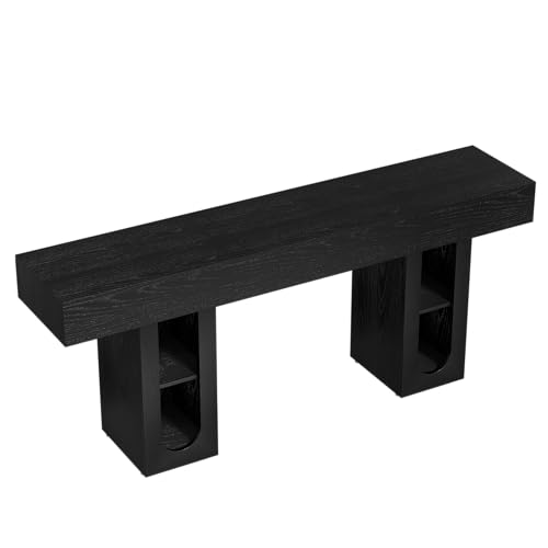 Heavy Duty Console Table with Outlet, Entryway Table, 63 Inch Sofa Table, Black Hallway Table with Storage Shelves for Behind Couch, Living Room, Thick MDF Top - color: Black