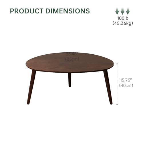 Small Oval Coffee Table, Mid Century Modern Coffee Table for Living Room, 100% Solid Oak Wood Side Table End Tables for Home (Walnut Wood Color, 33.46''x22.83''x15.74'') - color: Walnut, size: Big - 1 Piece