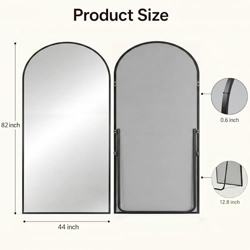 Antok Full Length Mirror, 44"x82" Floor Mirror with Stand, Hanging Mounted Mirrors for Bedroom, Living Room, Cloakroom, Dining Rooms, Black, Arched - color: Black (Arched), size: 82"L x 44"W