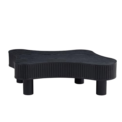JUSTONE Wood Coffee Table - 42.52" Mid Century Modern Wooden Coffee Tables for Living Room, Accent Center Table Side Table with Solid Wood Leg Center Table for Apartment (Black) - color: 42.52'' - Black