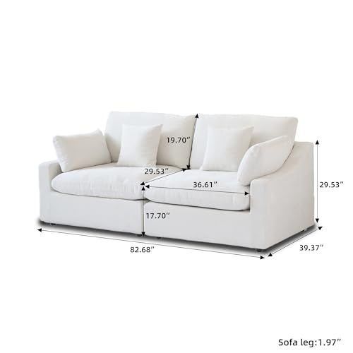 Cloud Couch Modular Sectional Sofa,82.68" Oversized LoveSofa, Down Filled Convertible Wide Seater for Living Room Set, Covers Washable&Replaceable,White - color: White, size: 2 Seater